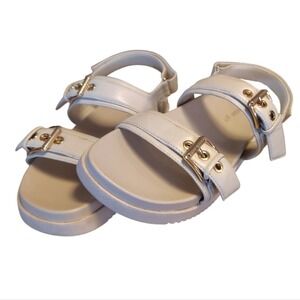 Madden Girl Sprint Bone Paris Three Strap Comfort Sandals SZ 9 Neutral Normcore
